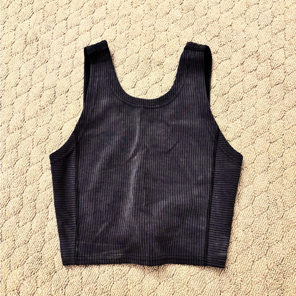 Lululemon Athletica Black Ribbed Fitted Crop Tank Top